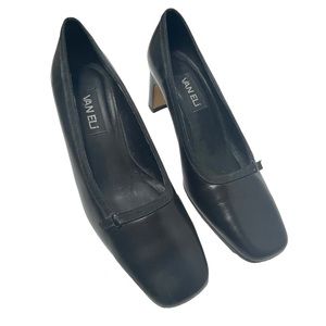 Van Eli Square Toe Black Pumps Chunk Heel 8.5